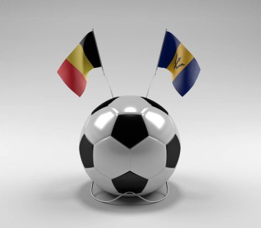 Belçika - Barbados Futbol Bayrakları, Beyaz Arkaplan - 3D Render