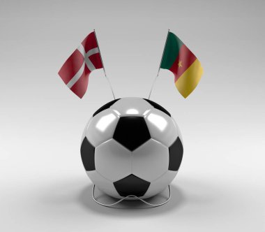 Danimarka - Kamerun Futbol Bayrakları, Beyaz Arkaplan - 3D Render
