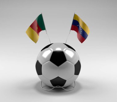 Kamerun - Venezuela Futbol Bayrakları, Beyaz Arkaplan - 3D Render