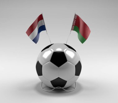 Hollanda - Belarus Futbol Bayrakları, Beyaz Arkaplan - 3D Render