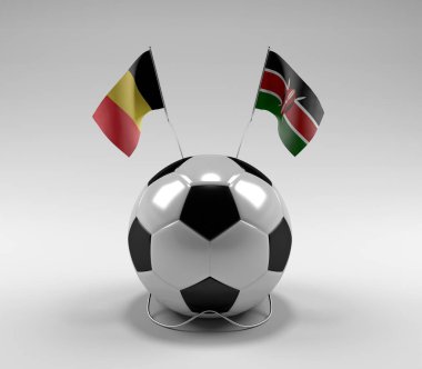 Belçika - Kenya Futbol Bayrakları, Beyaz Arkaplan - 3D Render