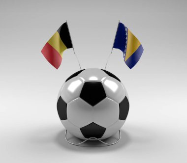 Belçika - Bosna-Hersek Futbol Bayrakları, Beyaz Arkaplan - 3D Render