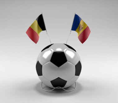 Belçika - Moldova Futbol Bayrakları, Beyaz Arkaplan - 3D Render