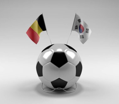 Belçika - Güney Kore Futbol Bayrakları, Beyaz Arkaplan - 3D Render