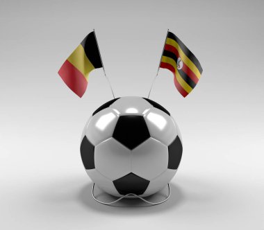 Belçika - Uganda Futbol Bayrakları, Beyaz Arkaplan - 3D Render