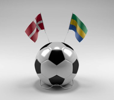 Danimarka - Gabon Futbol Bayrakları, Beyaz Arkaplan - 3D Render
