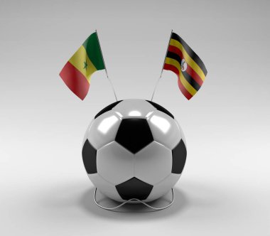Senegal - Uganda Futbol Bayrakları, Beyaz Arkaplan - 3D Render