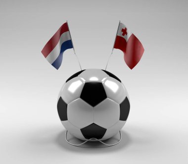 Hollanda - Tonga Futbol Bayrakları, Beyaz Arkaplan - 3D Render
