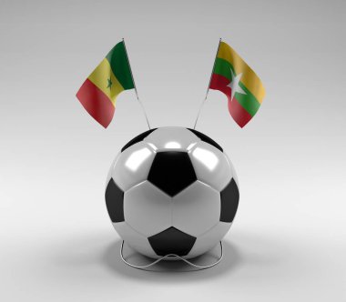 Senegal - Myanmar Futbol Bayrakları, Beyaz Arkaplan - 3D Render