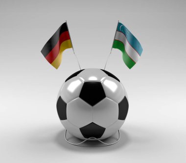 Almanya - Özbekistan Futbol Bayrakları, Beyaz Arkaplan - 3D Render