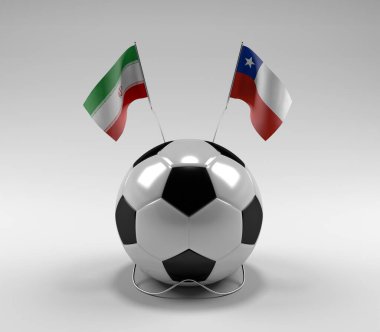 İran - Şili Futbol Bayrakları, Beyaz Arkaplan - 3D Hazırlama