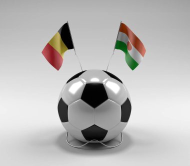 Belçika - Nijer Futbol Bayrakları, Beyaz Arkaplan - 3D Render