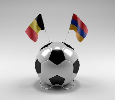 Belçika - Ermenistan Futbol Bayrakları, Beyaz Arkaplan - 3D Render