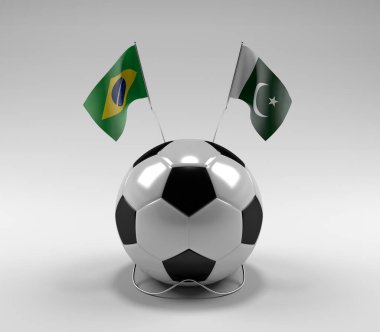 Brezilya - Pakistan Futbol Bayrakları, Beyaz Arkaplan - 3D Yapılandırma