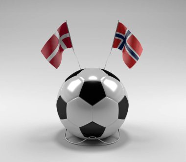 Danimarka - Norveç Futbol Bayrakları, Beyaz Arkaplan - 3D Render