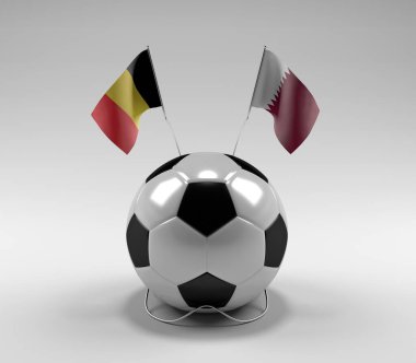 Belçika - Katar Futbol Bayrakları, Beyaz Arkaplan - 3D Render