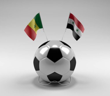Senegal - Suriye Futbol Bayrakları, Beyaz Arkaplan - 3D Render