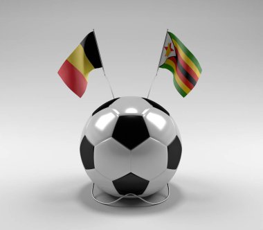 Belçika - Zimbabwe Futbol Bayrakları, Beyaz Arkaplan - 3D Render