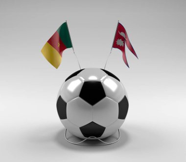 Kamerun - Nepal Futbol Bayrakları, Beyaz Arkaplan - 3D Render