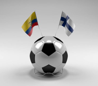 Ekvador - Finlandiya Futbol Bayrakları, Beyaz Arkaplan - 3D Render