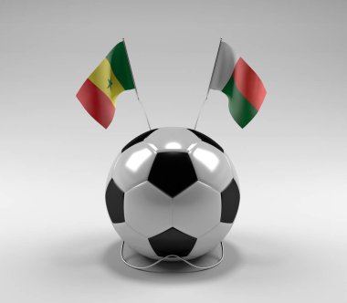 Senegal - Madagaskar Futbol Bayrakları, Beyaz Arkaplan - 3D Render