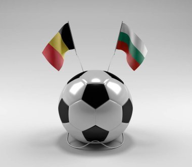 Belçika - Bulgaristan Futbol Bayrakları, Beyaz Arkaplan - 3D Hazırlama