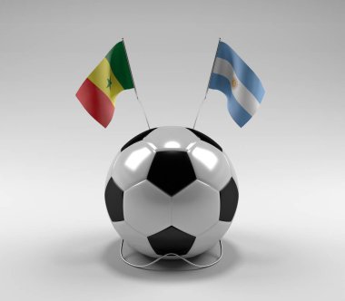 Senegal - Arjantin Futbol Bayrakları, Beyaz Arkaplan - 3D Render