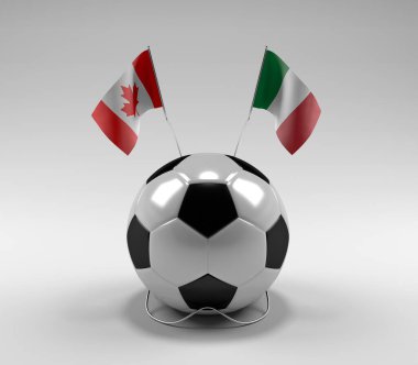 Kanada - İtalya Futbol Bayrakları, Beyaz Arkaplan - 3D Render