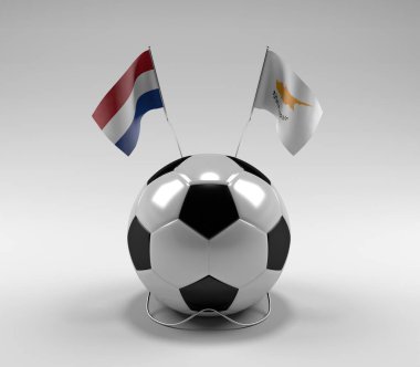 Hollanda - Kıbrıs Futbol Bayrakları, Beyaz Arkaplan - 3D Render