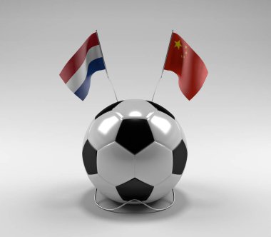 Hollanda - Çin Futbol Bayrakları, Beyaz Arkaplan - 3D Render