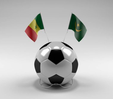 Senegal - Moritanya Futbol Bayrakları, Beyaz Arkaplan - 3D Render