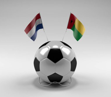 Hollanda - Gine-Bissau Futbol Bayrakları, Beyaz Arkaplan - 3D Render