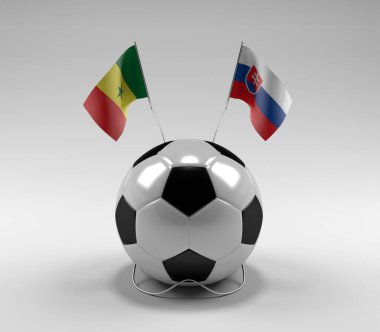 Senegal - Slovakya Futbol Bayrakları, Beyaz Arkaplan - 3D Render