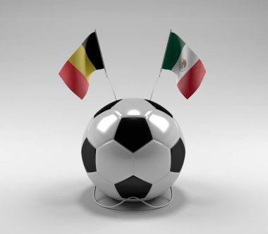 Belçika - Meksika Futbol Bayrakları, Beyaz Arkaplan - 3D Render