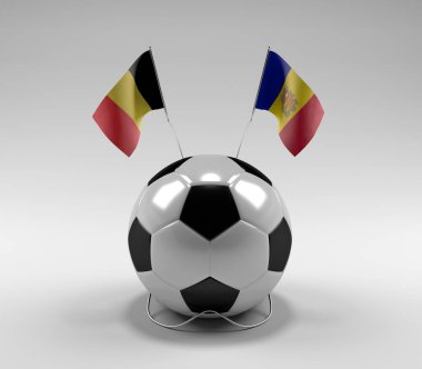 Belçika - Andorra Futbol Bayrakları, Beyaz Arkaplan - 3D Render