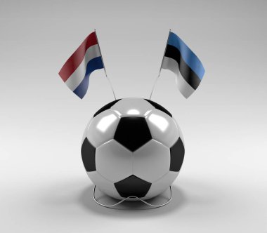Hollanda - Estonya Futbol Bayrakları, Beyaz Arkaplan - 3D Render
