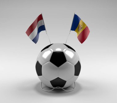 Hollanda - Moldova Futbol Bayrakları, Beyaz Arkaplan - 3D Render