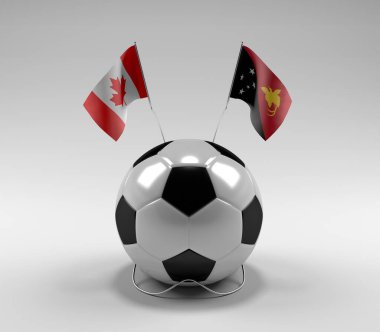 Kanada - Papua-Yeni Gine Futbol Bayrakları, Beyaz Arkaplan - 3D Render