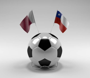 Katar - Şili Futbol Bayrakları, Beyaz Arkaplan - 3D Render