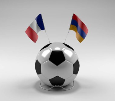 Fransa - Ermenistan Futbol Bayrakları, Beyaz Arkaplan - 3D Render