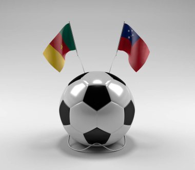 Kamerun - Samoa Futbol Bayrakları, Beyaz Arkaplan - 3D Render