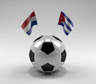 Hollanda - Küba Futbol Bayrakları, Beyaz Arkaplan - 3D Render