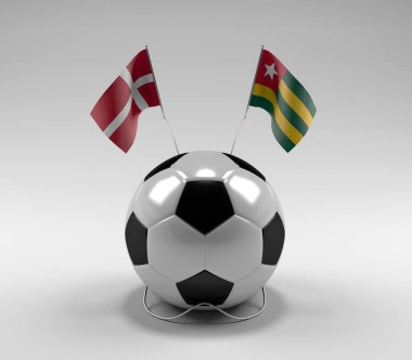 Danimarka - Togo Futbol Bayrakları, Beyaz Arkaplan - 3D Render