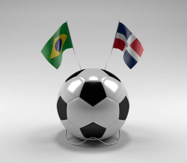 Brezilya - Dominik Cumhuriyeti Futbol Bayrakları, Beyaz Arkaplan - 3D Render