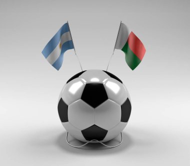 Arjantin - Madagaskar Futbol Bayrakları, Beyaz Arkaplan - 3D Render