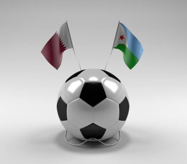 Katar - Cibuti Futbol Bayrakları, Beyaz Arkaplan - 3D Render