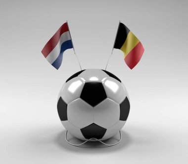 Hollanda - Belçika Futbol Bayrakları, Beyaz Arkaplan - 3D Render