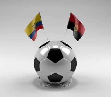 Ekvador - Angola Futbol Bayrakları, Beyaz Arkaplan - 3D Render