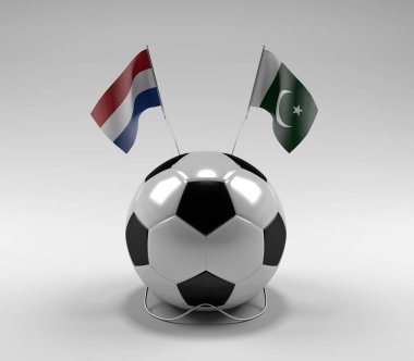 Hollanda - Pakistan Futbol Bayrakları, Beyaz Arkaplan - 3D Render