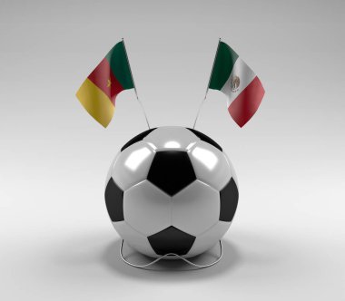 Kamerun - Meksika Futbol Bayrakları, Beyaz Arkaplan - 3D Render